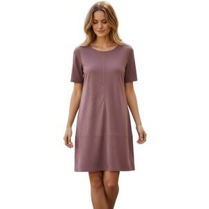 Bishop + Young Mauve Faux Suede Short Sleeve Shift Dress Purple